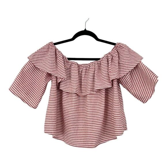 Lovers + Friends XS Red and White Striped Off the Shoulder Blouse - Picture 2 of 4